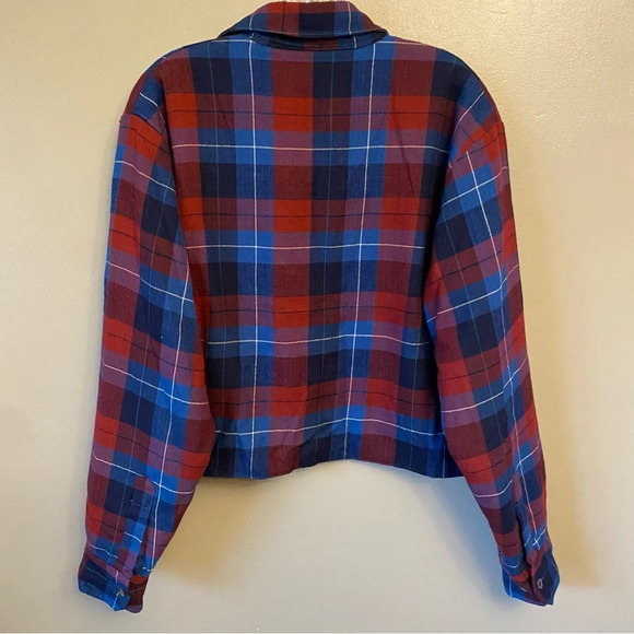 LUMBER JACK flannel top Size button up crop quilted lining red blue plaid - Picture 4 of 12